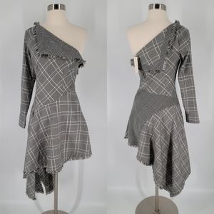 Choosy NEW Black White Plaid One Sleeve Dress Size 2